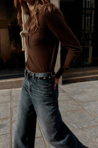 PULL POLO AVEC LAINE ET POCHE - chocolat de Zara - Image 2