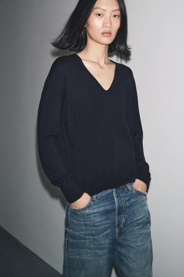 100% EXTRA-SOFT WOOL SWEATER - Navy blue by Zara