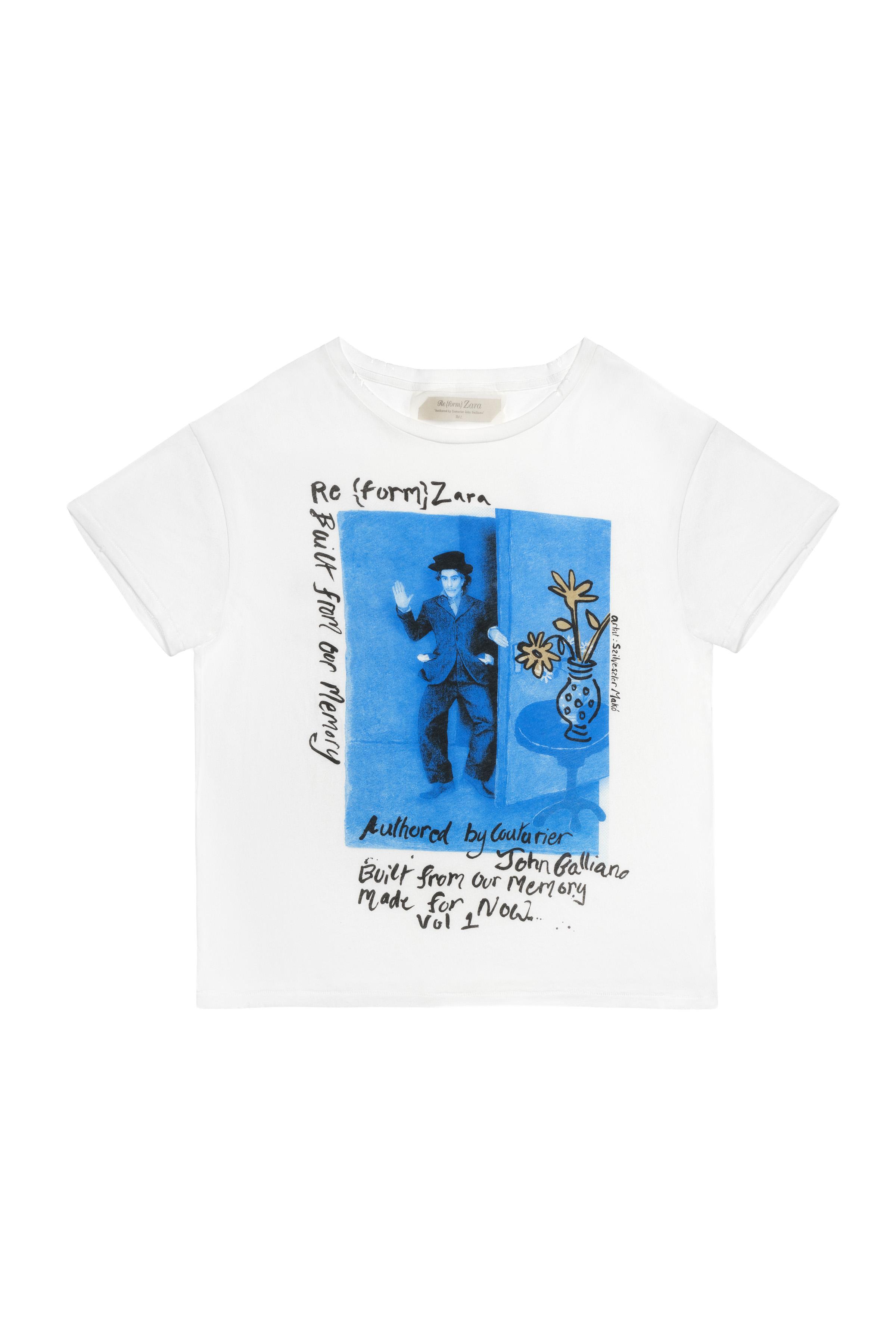 LIMITED EDITION クロップドフィットグラフィックTシャツ - 青色/白色