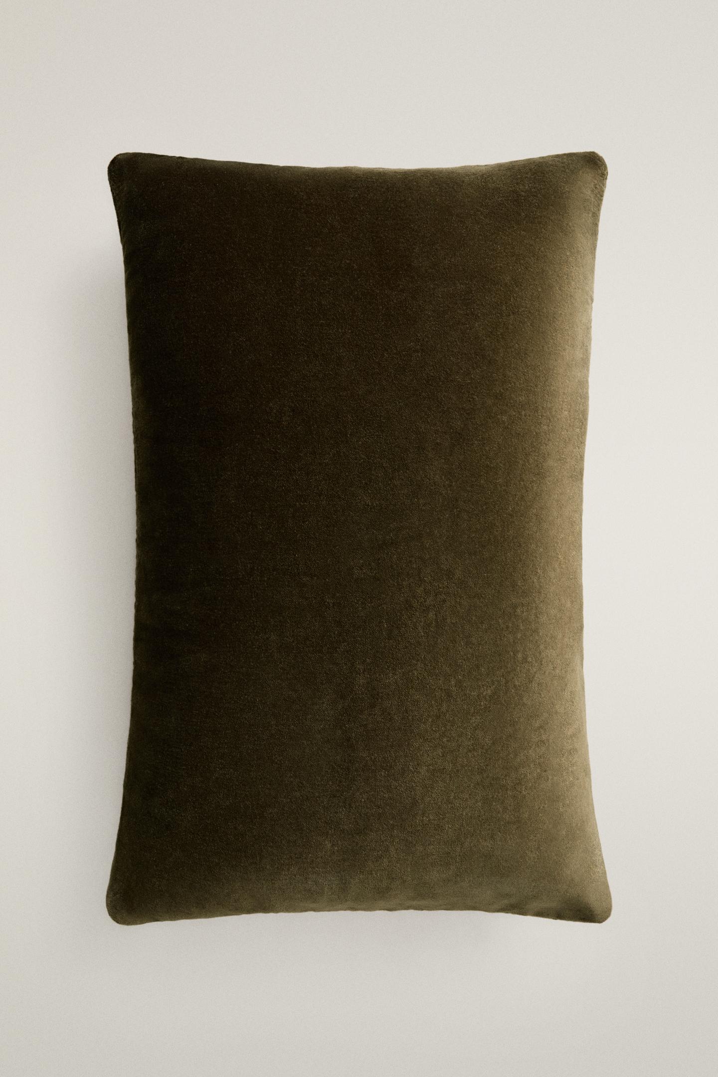 Zara Velvet Embroidered Throw Pillow Cover, цвет: Хаки — фото 3