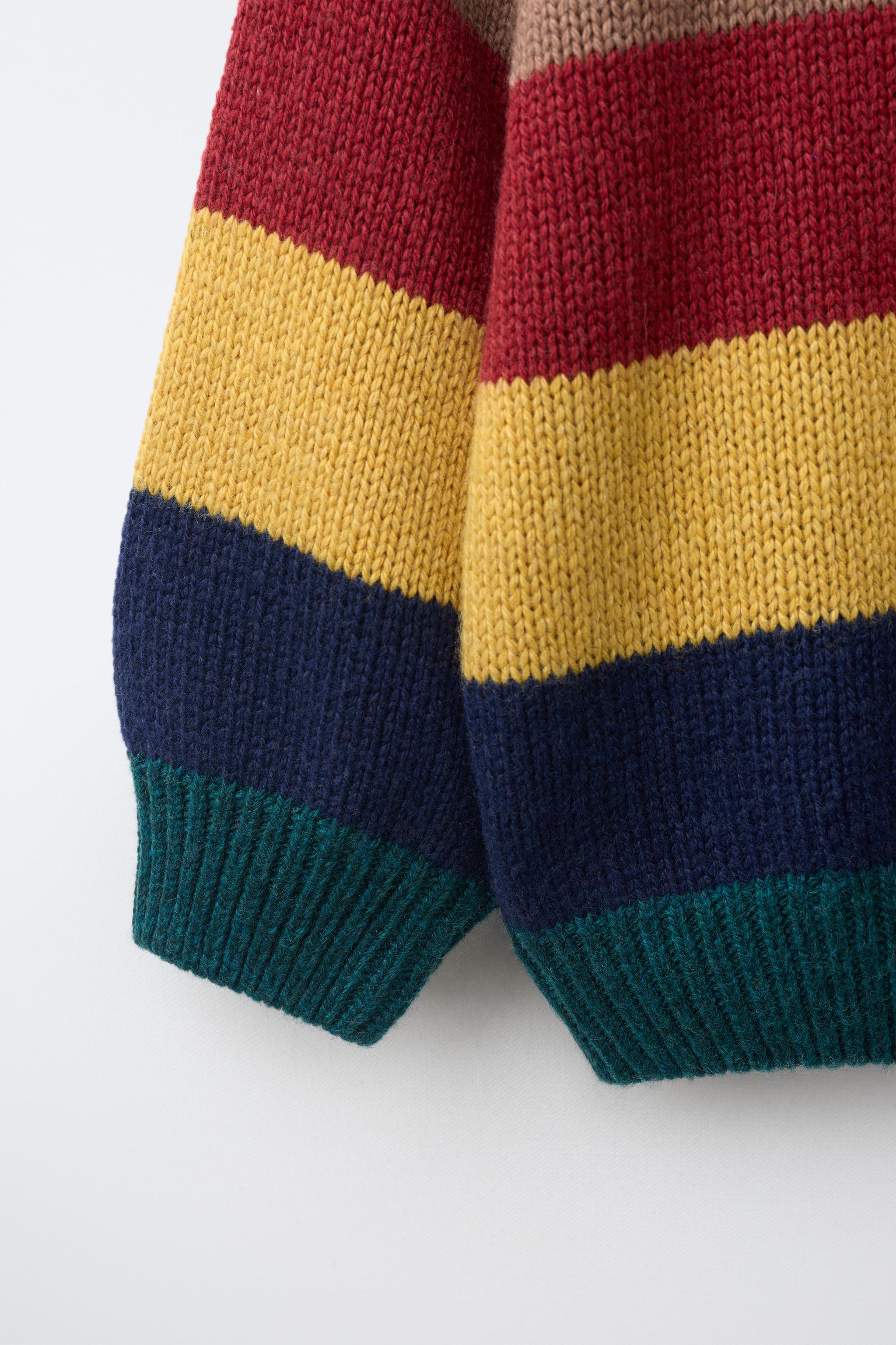 Детские свитеры Zara WOOL-BLEND STRIPED EMBROIDERED BEAR JUMPER — фото 4