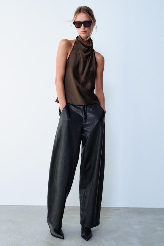 SATIN HALTER TOP - Brown by Zara - Image 0