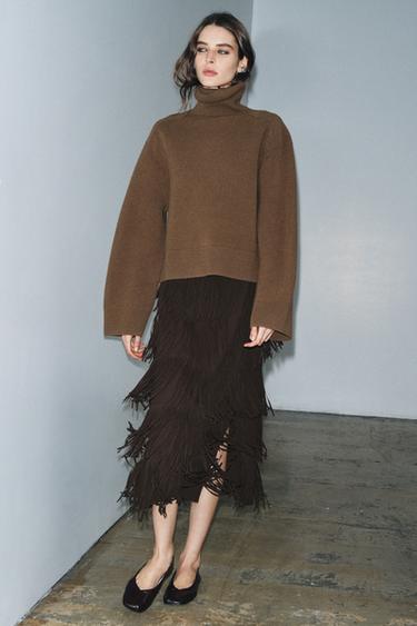ZW COLLECTION FRINGED PENCIL SKIRT - Brown by Zara - Image 3
