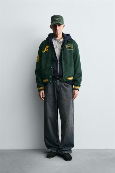 Zara FAUX SUEDE BOMBER JACKET - Green - Image 0