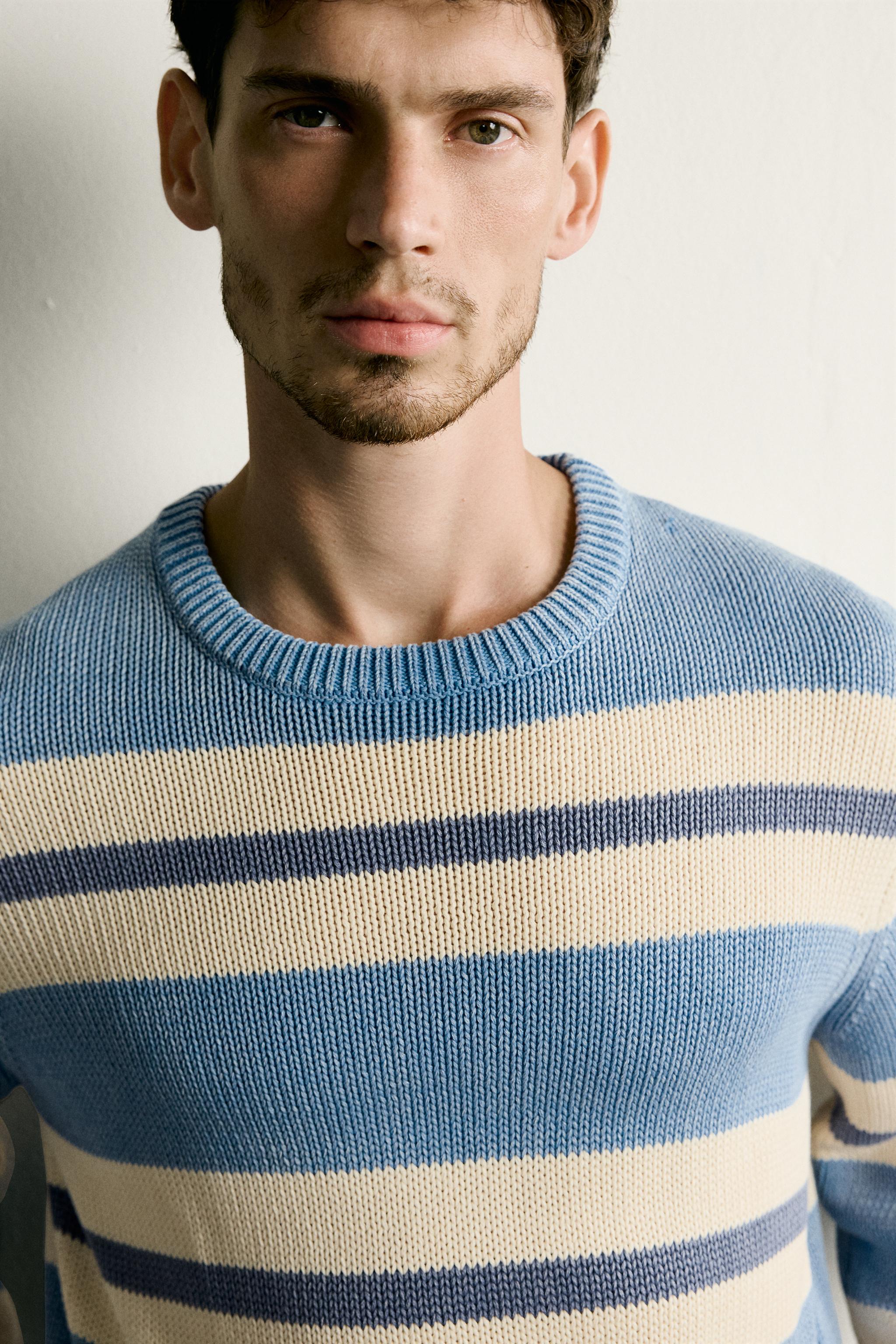 Мужские свитеры Zara WASHED STRIPED JACQUARD REGULAR FIT SWEATER — фото 5