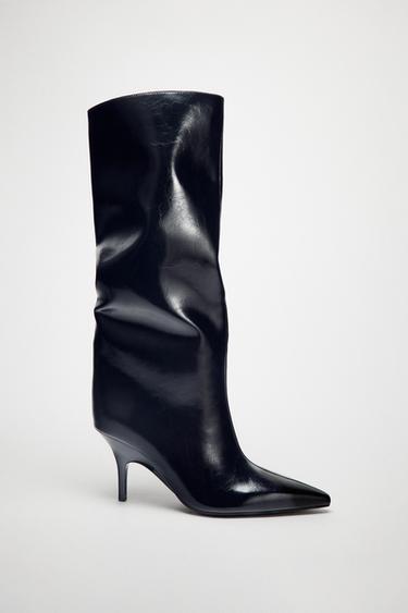 KITTEN HEEL KNEE-HIGH BOOTS - Black by Zara
