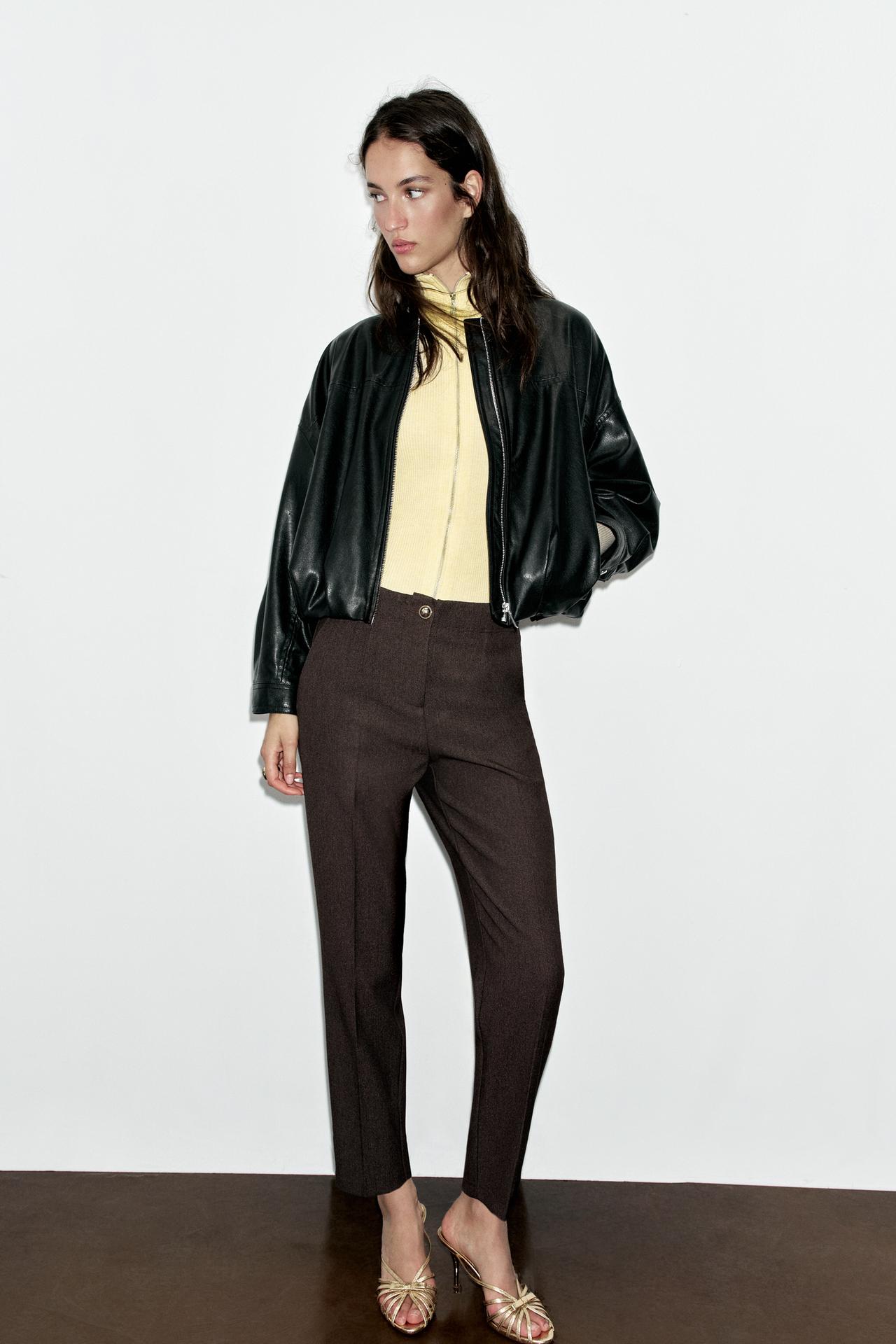HIGH-WAISTED ANKLE-LENGTH PANTS — brown vigore