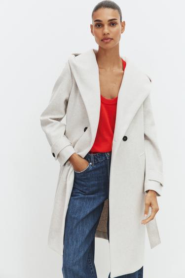 Zara SOFT HOODIE COAT - Ecru