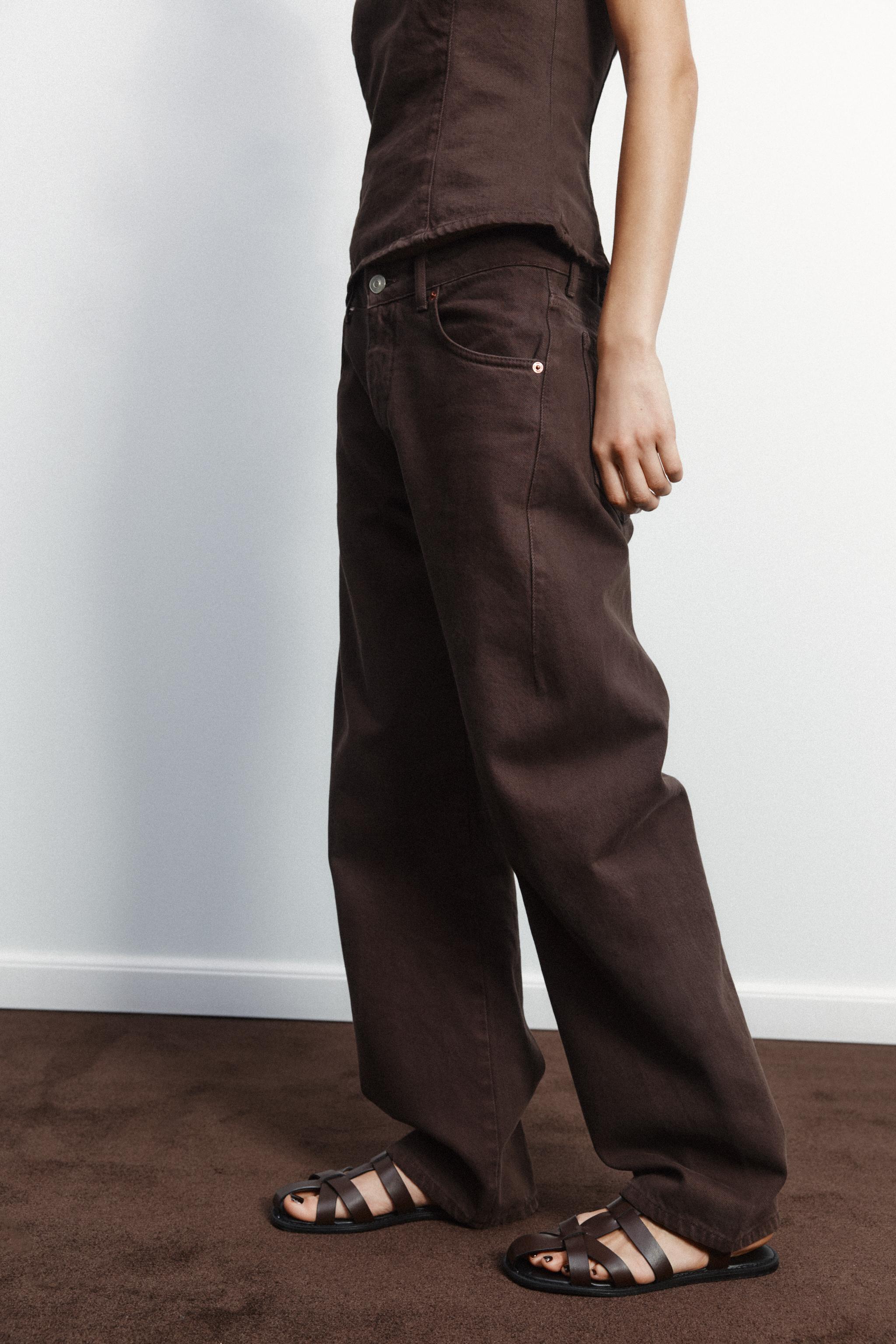 【ZARA】スラウチー ベルトループ付き ミッドライズジーンズ スラウチー ベルトループ付き ミッドライズジーンズ - ブラウン