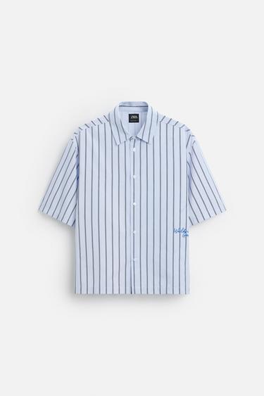 STRIPED EMBROIDERED SHIRT - striped by Zara