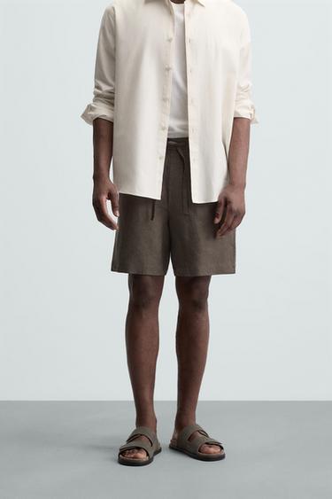 BERMUDA REGULAR FIT LINO - Marrón / Topo de Zara
