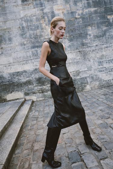 MIDI LEATHER EFFECT SKIRT - Black by Zara