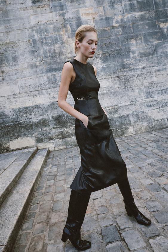 MIDI LEATHER EFFECT SKIRT - Black by Zara - Image 0