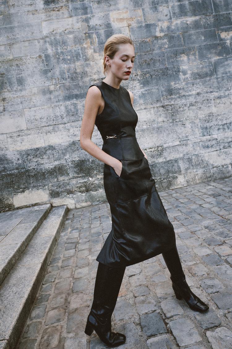 MIDI LEATHER EFFECT SKIRT