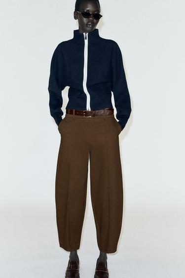 BELTED BALLOON PANTS — Brown 1
