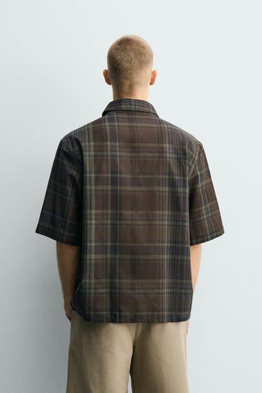 REGULAR FIT CHECK SHIRT - Brown by Zara - Image 2