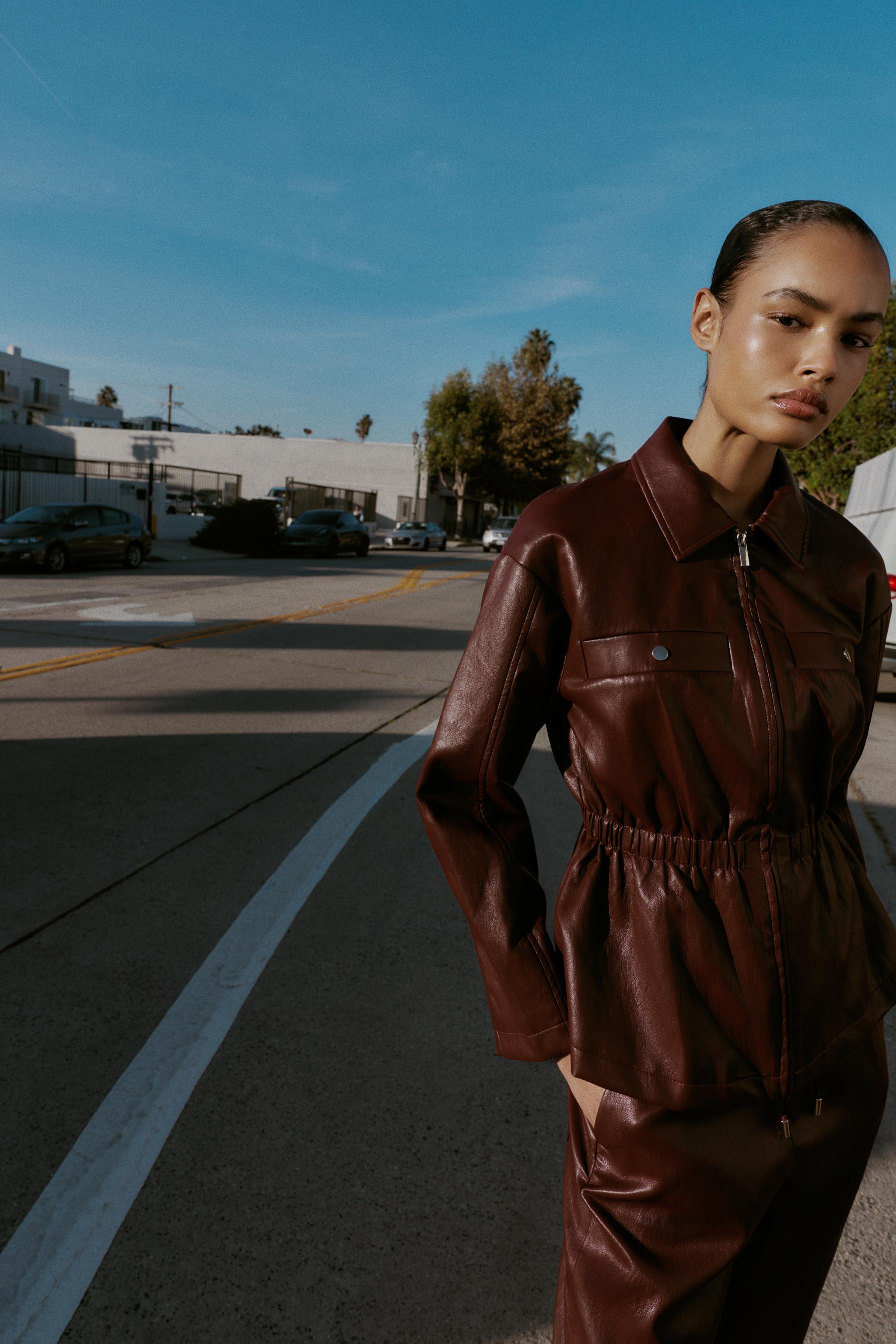 ELASTIC WAIST FAUX LEATHER JACKET - Maroon | ZARA United States