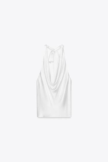 TOP SATINÉ HALTER - Blanc de Zara - Image 4