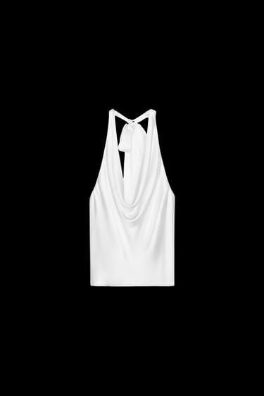 Zara HALTER SATIN EFFECT TOP - White - Image 0