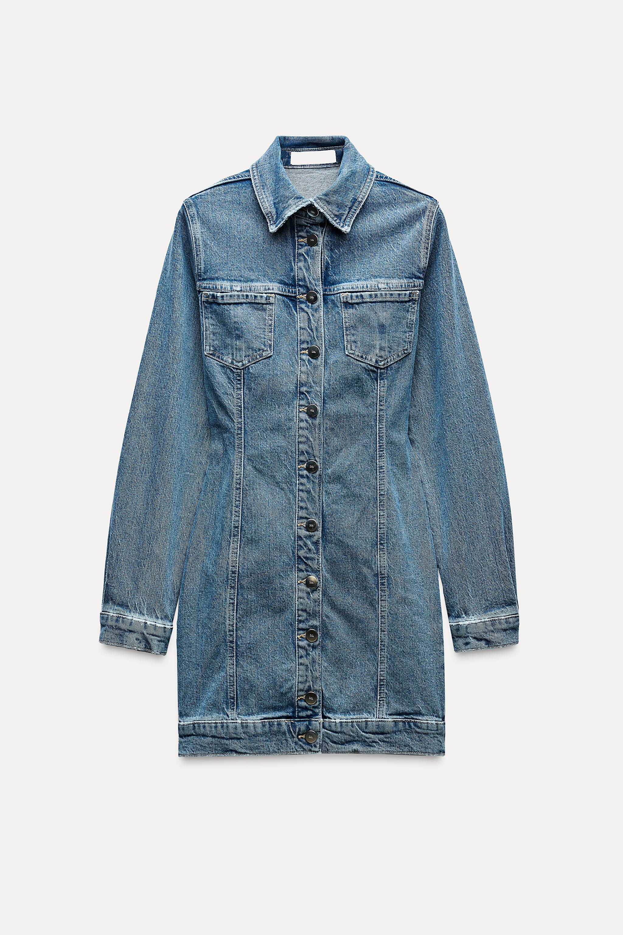 Zara Denim Long top Sleeve Mini Dress S