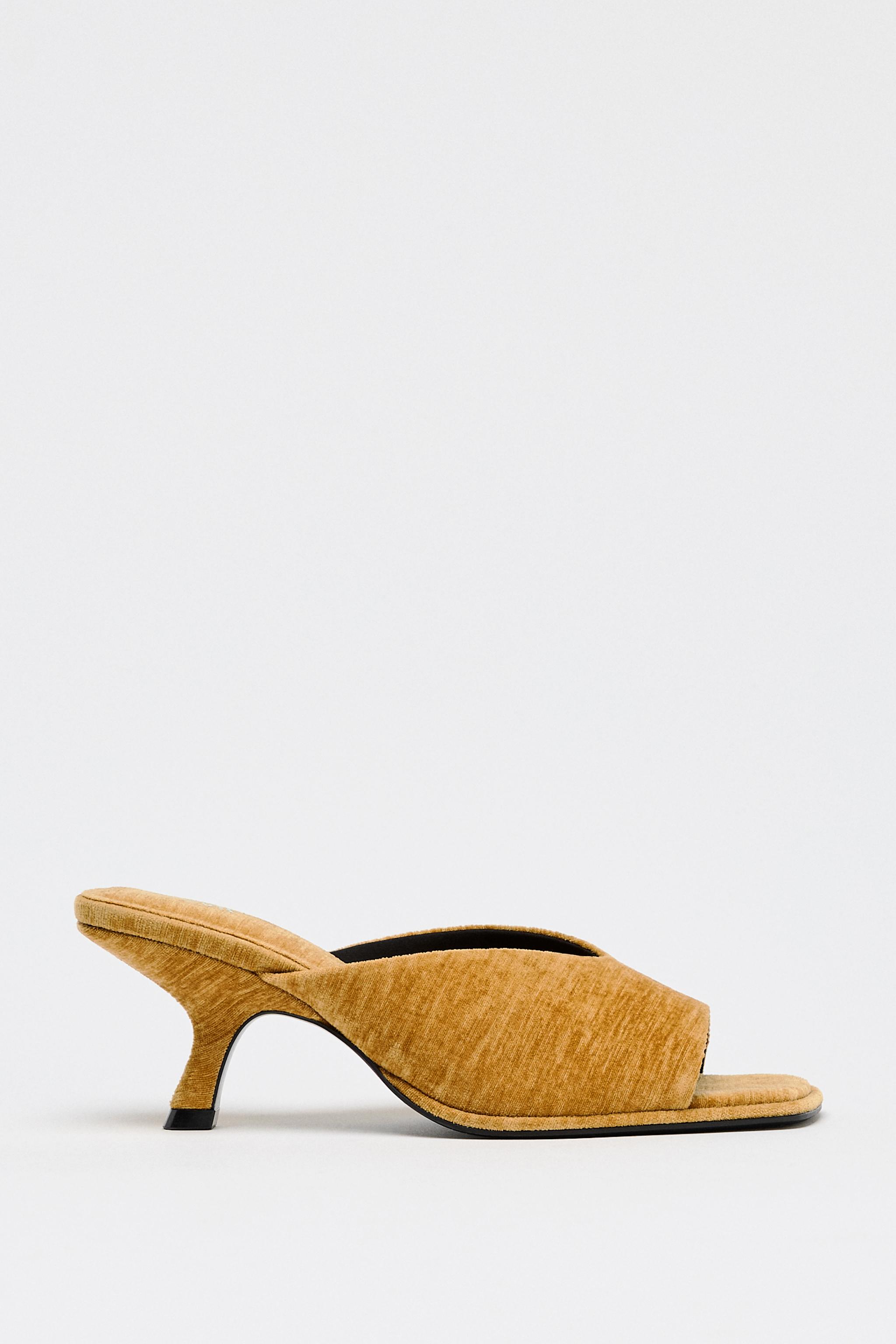 VELVET HEELED MULES - Mustard | ZARA United States