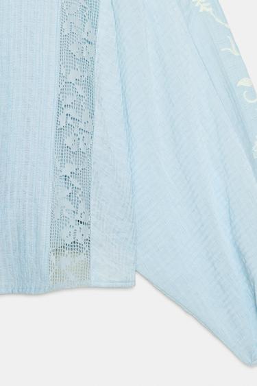 CONTRAST EMBROIDERED BLOUSE - Pastel blue by Zara - Image 8