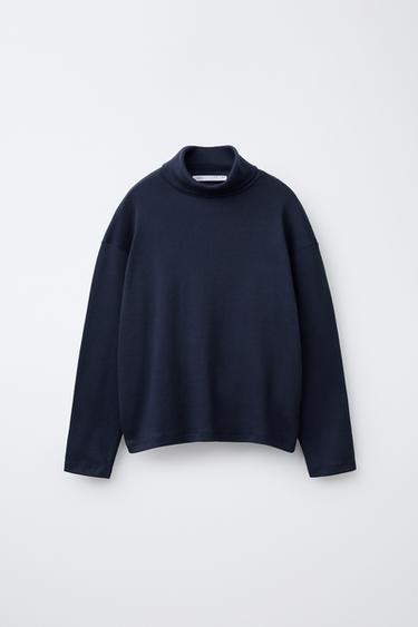 Zara PLAIN TURTLENECK T-SHIRT - Navy blue