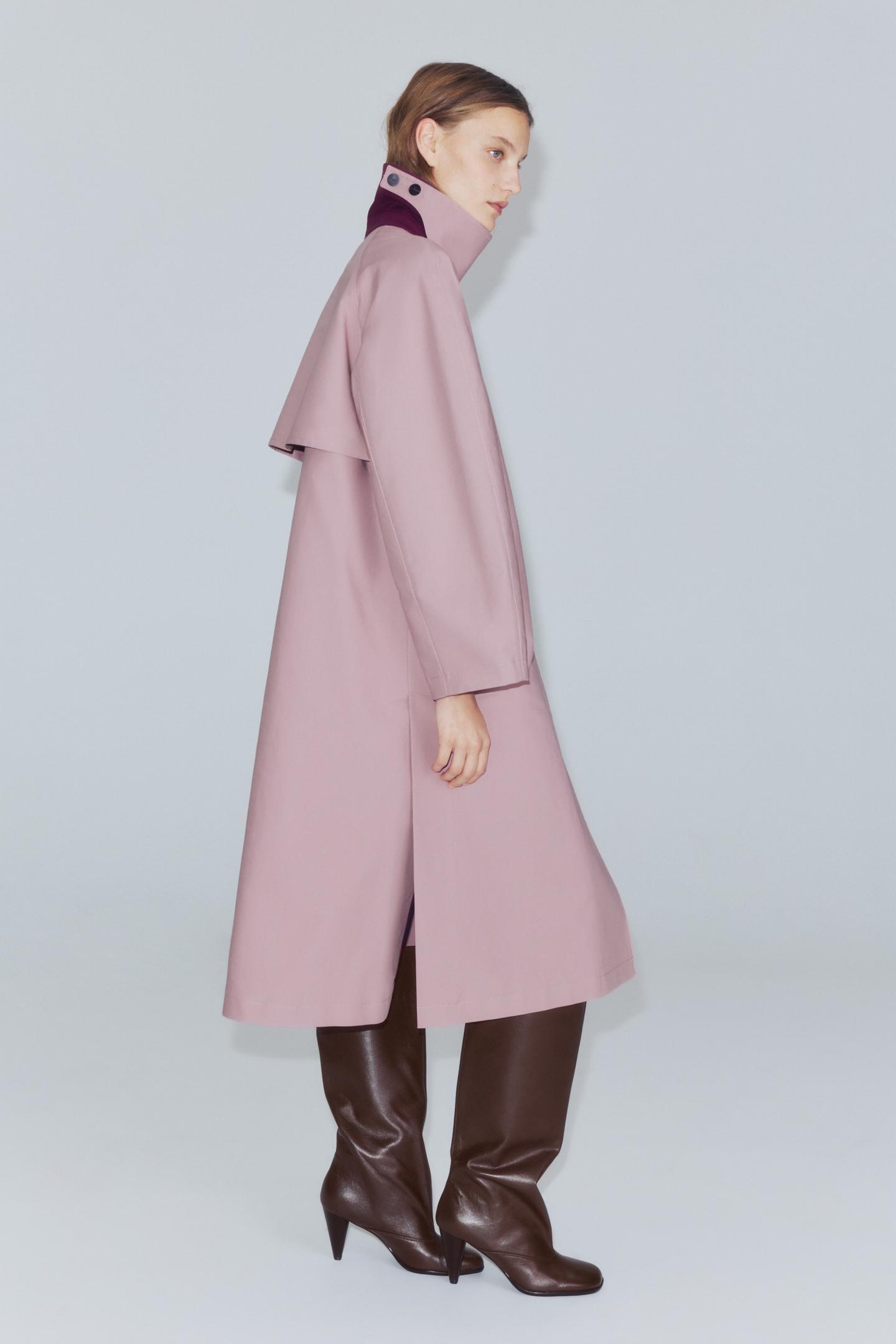 Женское пальто Zara ZW Collection Double-Breasted Long Trench, цвет: Розовый