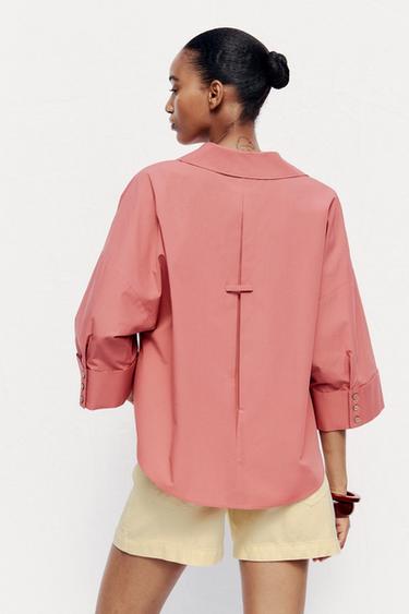 CHEMISE EN POPELINE AVEC MANCHES LARGES - MARSALA de Zara - Image 3