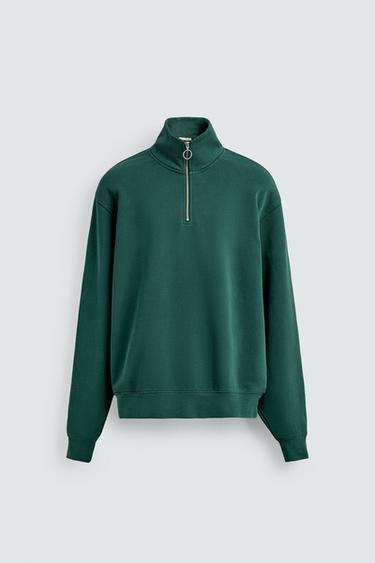 Zara BASIC QUARTER-ZIP SWEATSHIRT - Bottle green