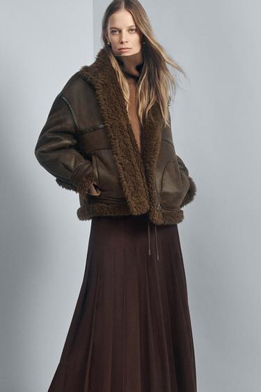 Zara ZW COLLECTION LONG BOX PLEAT SKIRT - Chocolate - Image 0