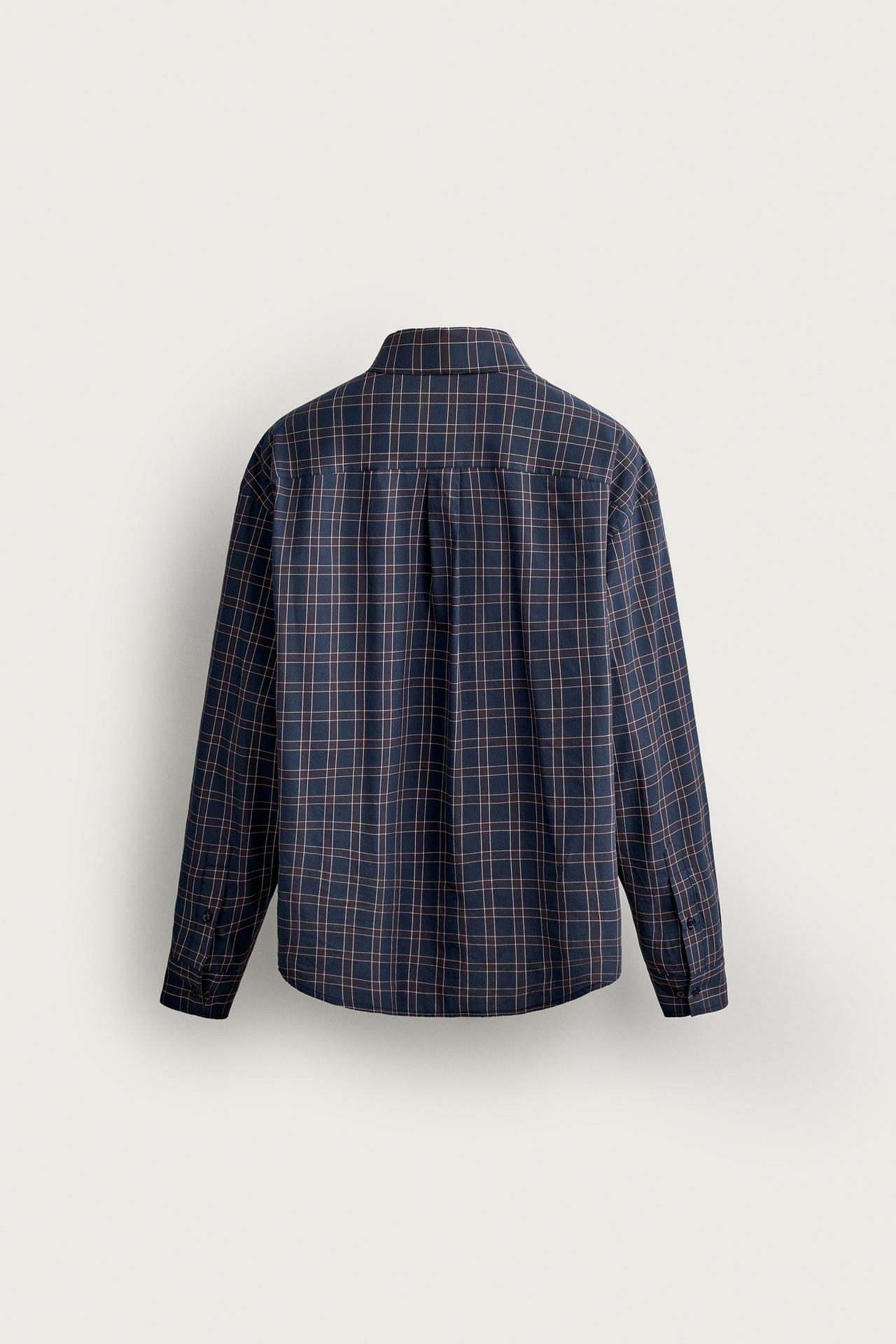 COTTON-SILK CHECK SHIRT — Navy / White