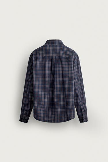 COTTON-SILK CHECK SHIRT — Navy / White 2
