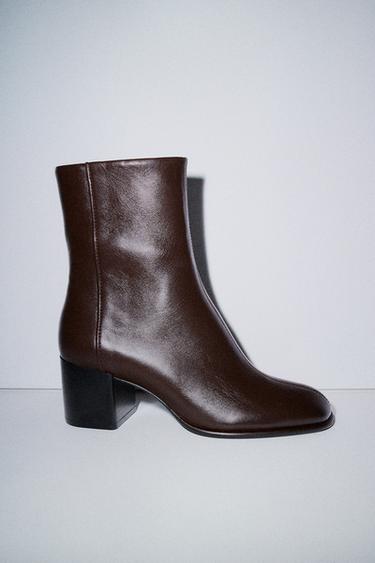 ШКІРЯНІ ЧЕРЕВИКИ НА ШИРОКИХ ПІДБОРАХ - Шоколадно-коричневий Zara