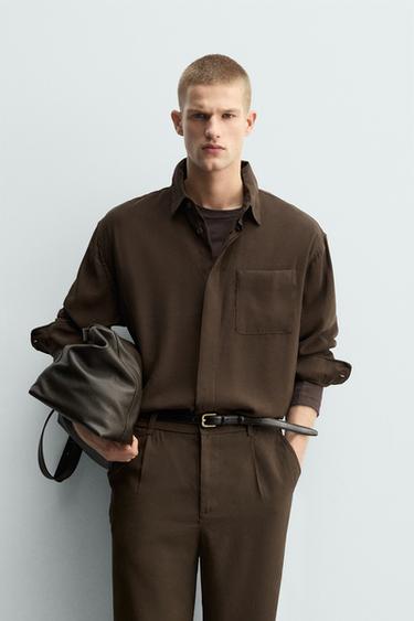 Zara RELAXED FIT FLOWY SHIRT - Brown