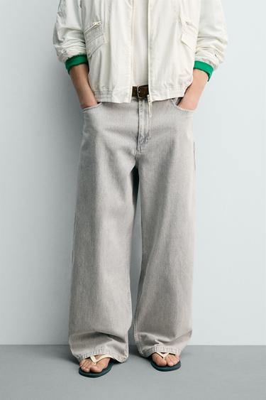 Zara RELAXED STRAIGHT FIT STRIPED PANTS - Striped
