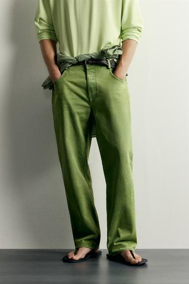 Zara WASHED STRAIGHT-FIT JEANS - Green