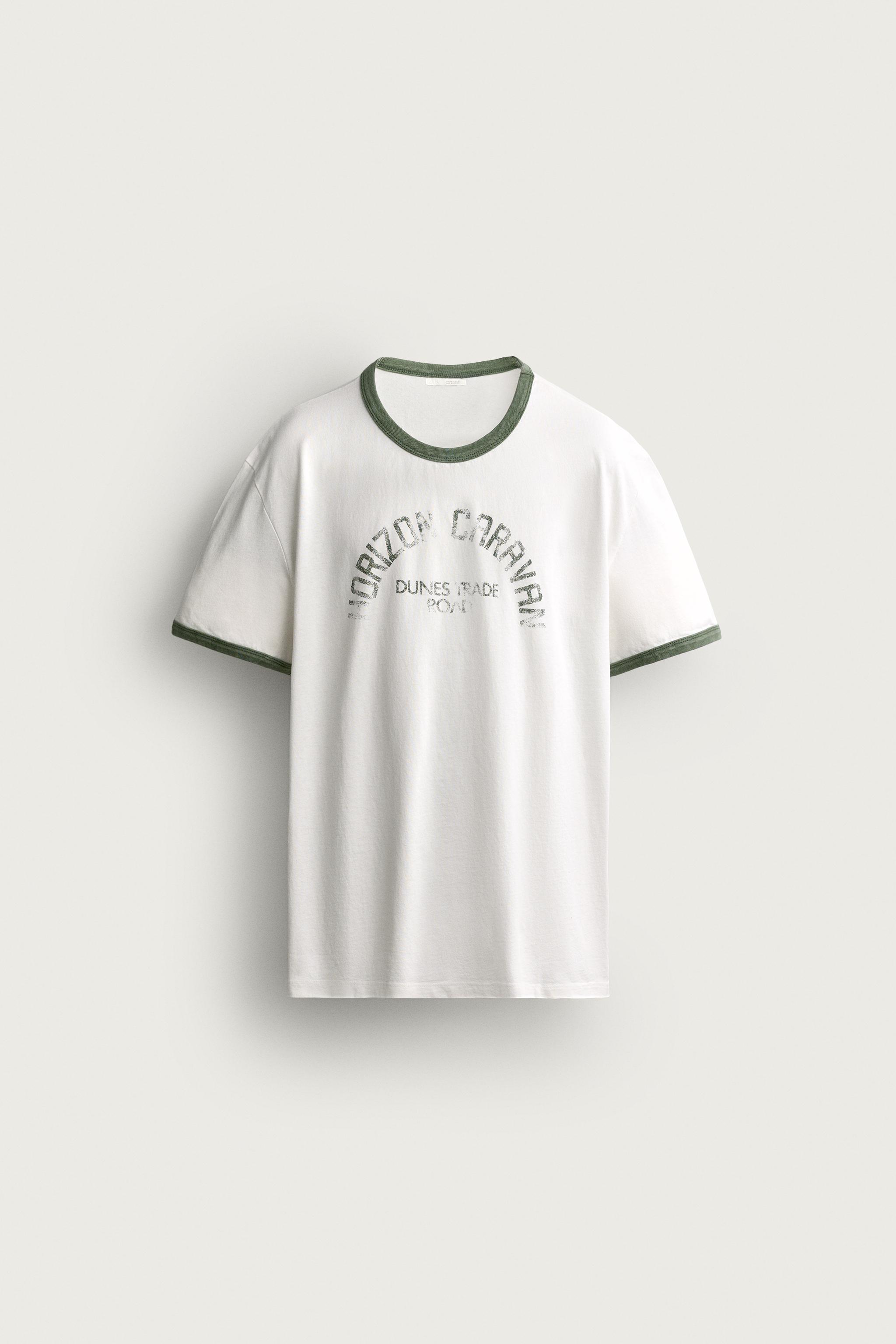 RINGER CONTRAST RIB TEXT T-SHIRT