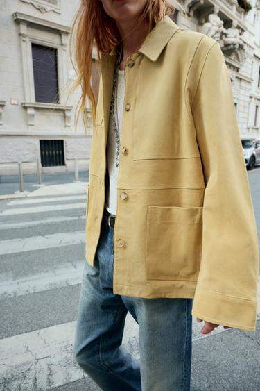 CASACO DE COURO DE SUEDE 100% - Bege da Zara