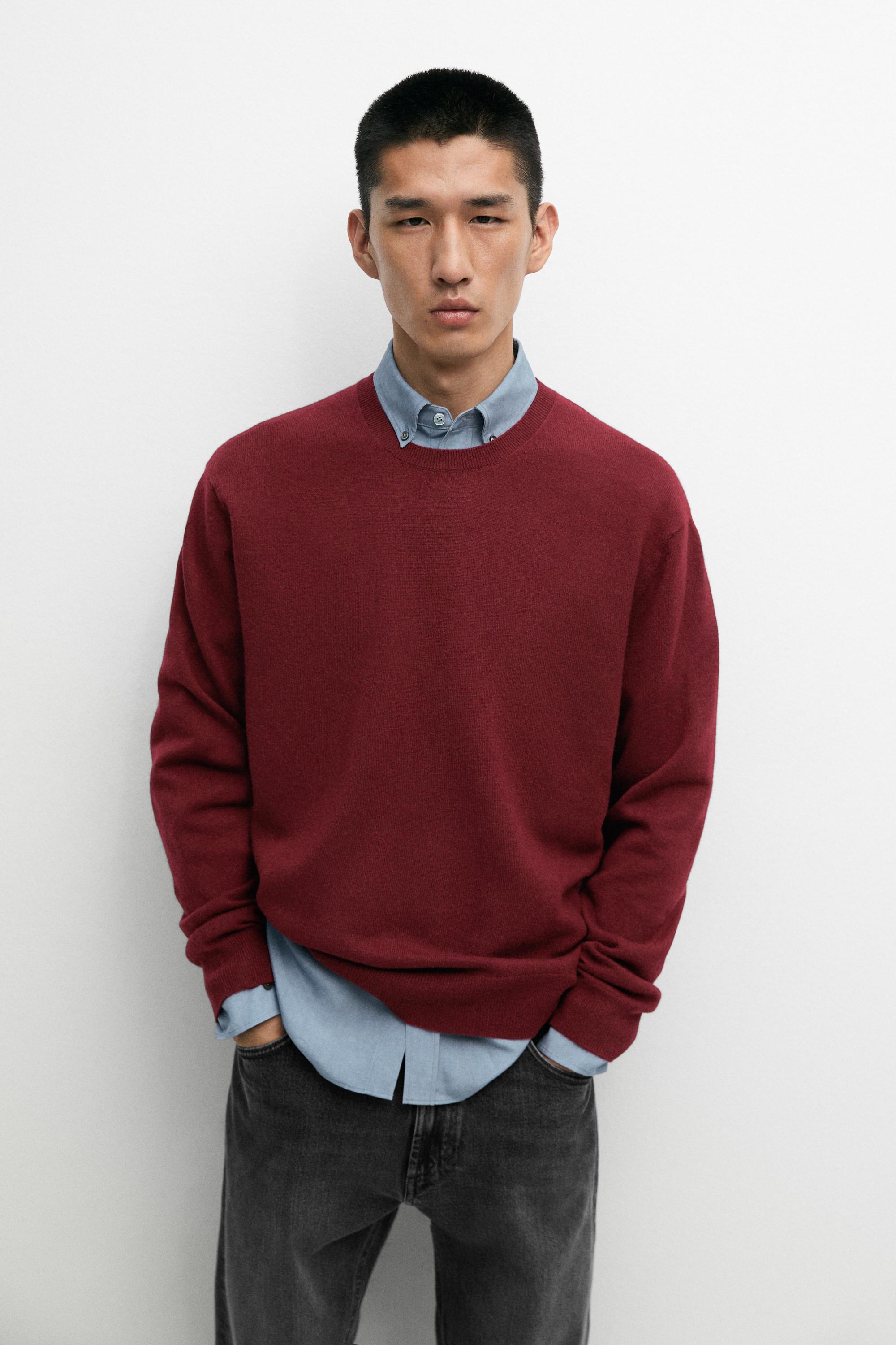 100% cashmere ribbed knit sweater — Dark red