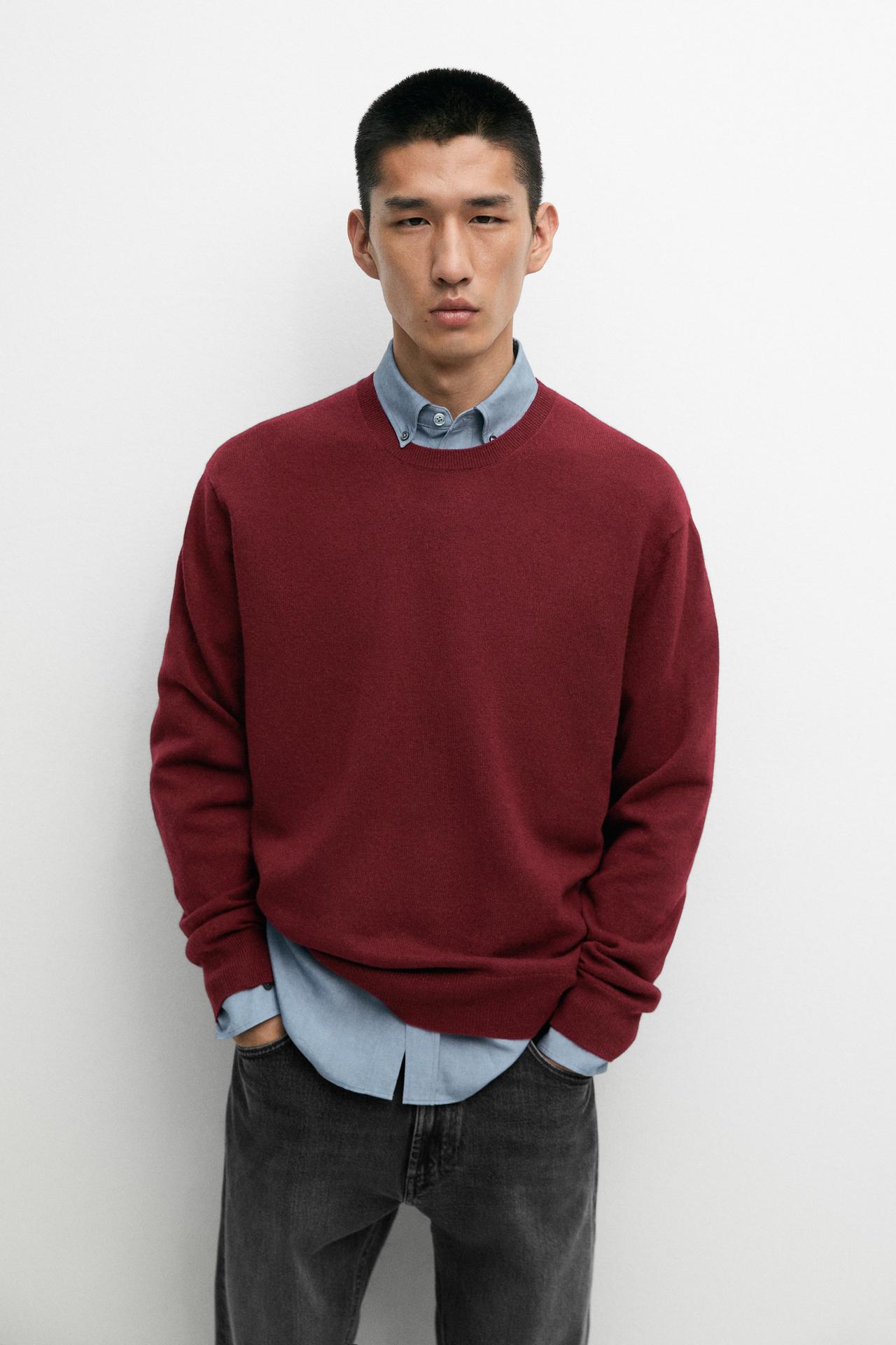 Knit 100% cashmere round neck sweater — Dark red