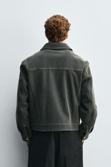 VINTAGE-EFFECT FAUX SUEDE JACKET - Dark grey by Zara - Image 2