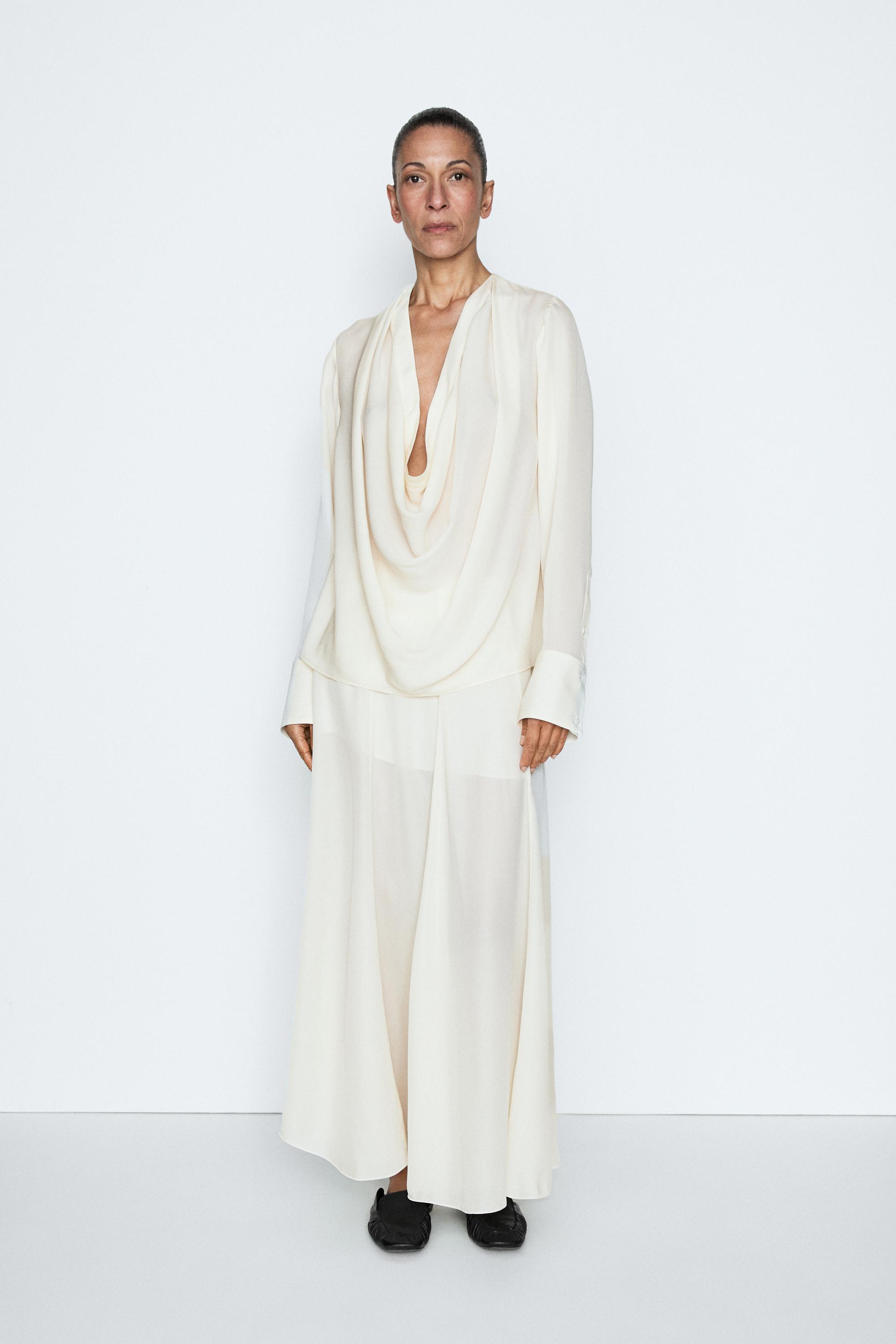Flowing silk blouse with cowl neckline - STUDIO