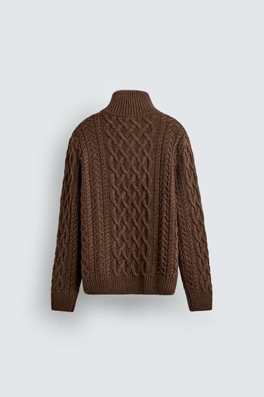 CABLE-KNIT BUTTON-UP JUMPER - Chocolate by Zara - Image 7