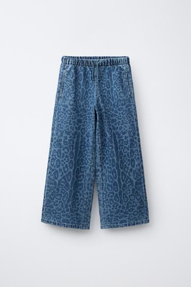 ANIMAL PRINT WIDE-LEG JEANS - Blue by Zara