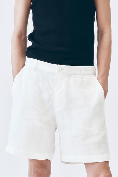 Zara 100% 亞麻標準版短褲 - 白色