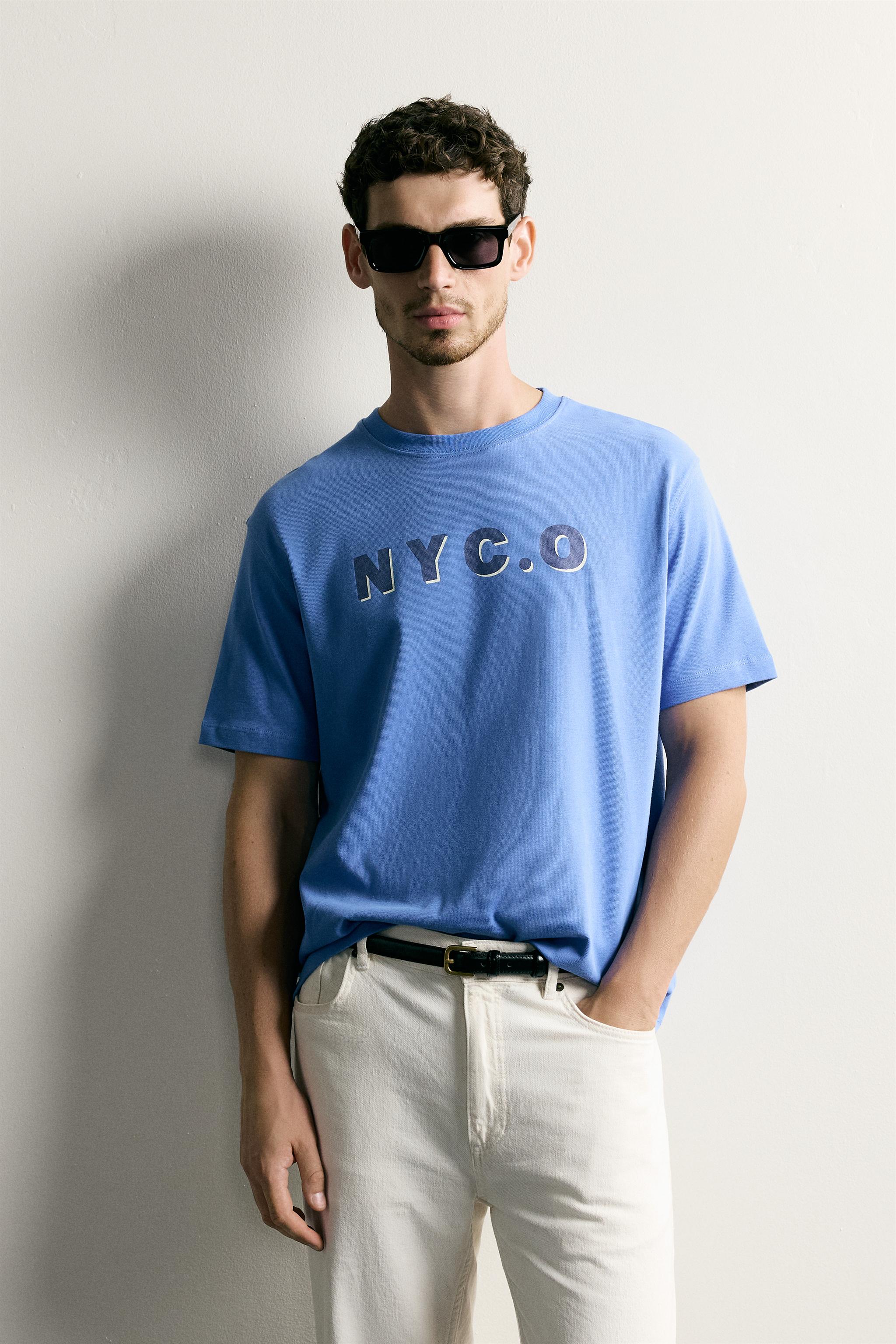 RELAXED FIT PRINTED T-SHIRT — Blue