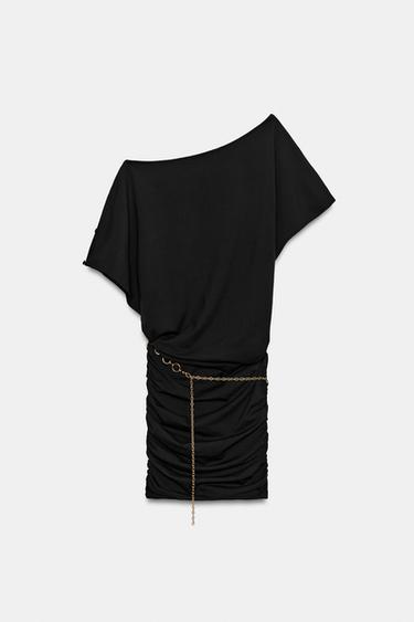 SHORT DRAPED DRESS WITH BELT - Black by Zara - Image 5