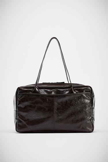 MAXI LEATHER BOWLING BAG - Brown by Zara
