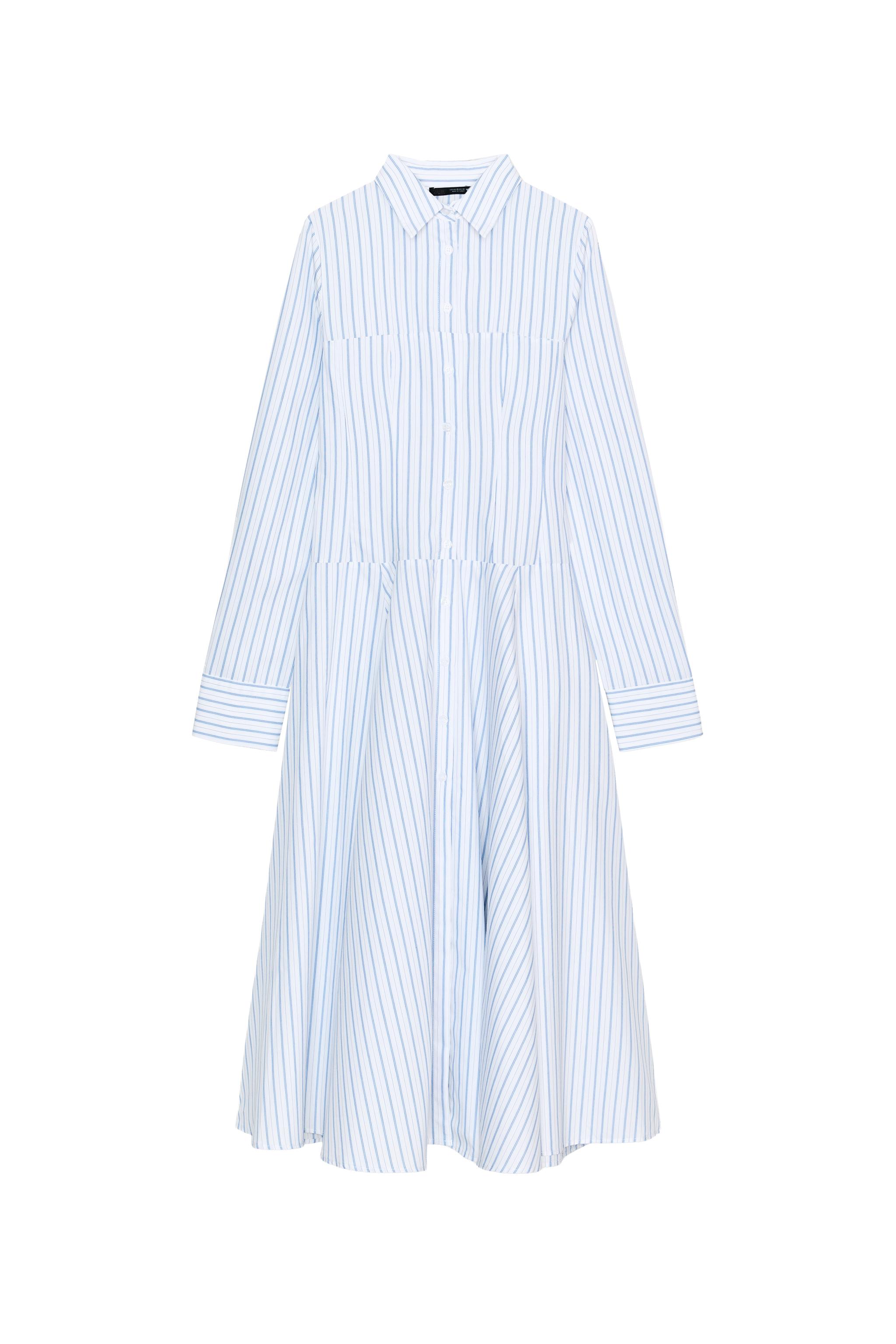 STRIPED MIDI SHIRT DRESS - White / Turquoise | ZARA United States STRIPED MIDI SHIRT DRESS - White / Turquoise | ZARA United States